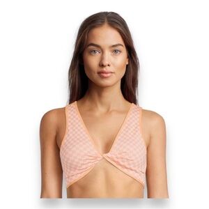 NEW XL ORANGE CHECKERED TWIST KNOT BRALETTE STRETCH NO BOUNDARIES REVERSIBLE
